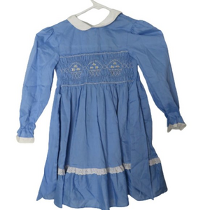 Polly Flinders Hand Smocked VTG Long Sleeve Dress Prairie Waist‎ Tie